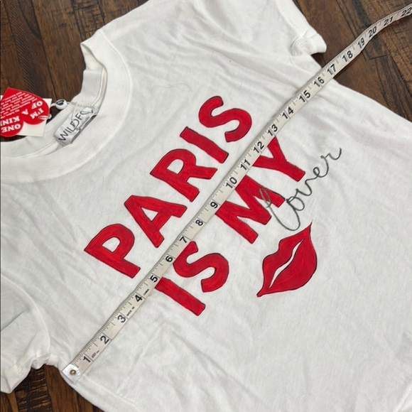 Wildfox White T-Shirt with Red Paris Is my Lover Print lips Graphics  Small nwt - Picture 5 of 11
